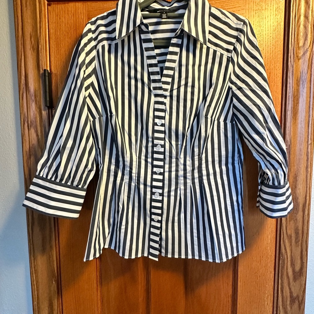 White House Black Market Navy and White Striped Top